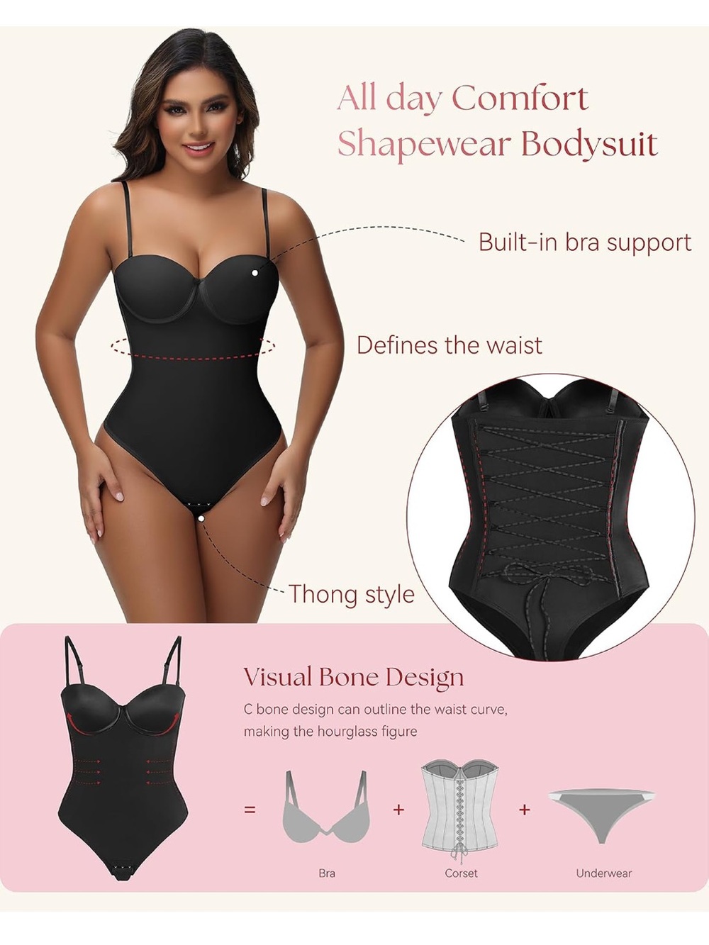 SHAPSHE Strapless Shapewear Corset Bodysuit Top Going Out Outfits M. 582/bb13-1 - Picture 4 of 9